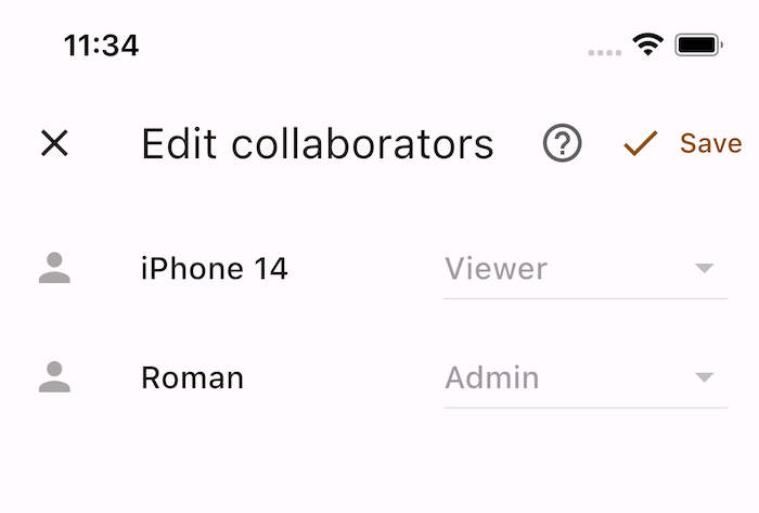 Edit collaborators screen